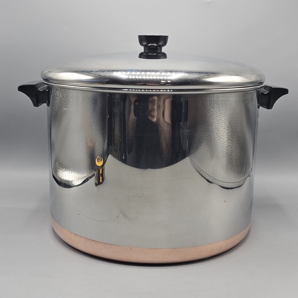 Vintage Revere Ware 16 Qt Copper Bottom Stock Pot & Lid USA Rome NY